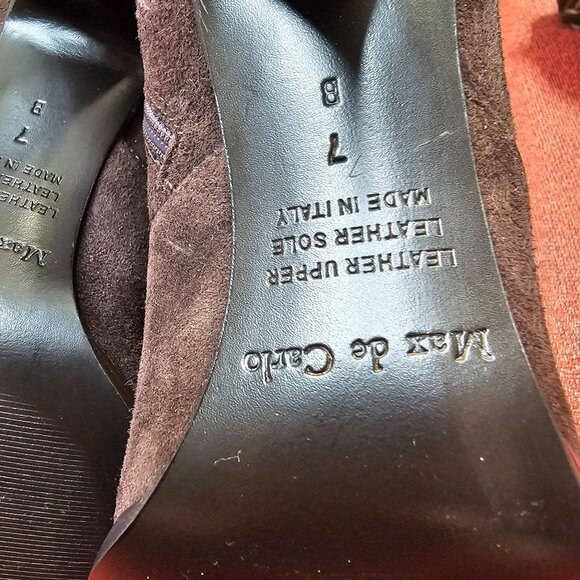 Max De Carlo Italian Knee-High Boots 7B Brown Suede & Leather Croc Embossed - Picture 6 of 11